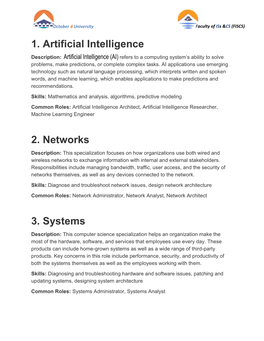 1. Artificial Intelligence 2. Networks 3. Systems