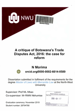 A Critique of Botswana's Trade Disputes Act, 2016: the Case for Reform