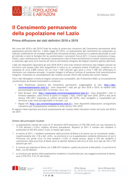 Censimento Permanente Della Popolazione Lazio