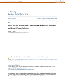 Africa and the International Criminal Court: Behind the Backlash and Toward Future Solutions