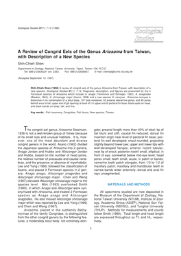 A Review of Congrid Eels of the Genus Ariosoma from Taiwan, With