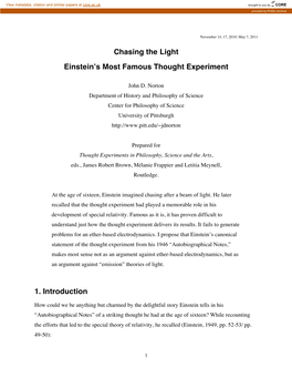 Chasing the Light Einsteinʼs Most Famous Thought Experiment 1