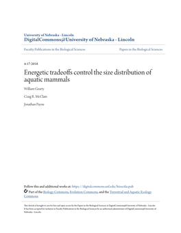 Energetic Tradeoffs Control the Size Distribution of Aquatic Mammals William Gearty