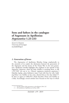 Sons and Fathers in the Catalogue of Argonauts in Apollonius Argonautica 1.23-233