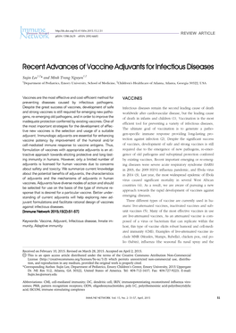 Recent Advances of Vaccine Adjuvants for Infectious Diseases