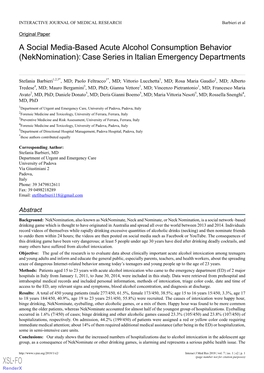 A Social Media-Based Acute Alcohol Consumption Behavior (Neknomination): Case Series in Italian Emergency Departments