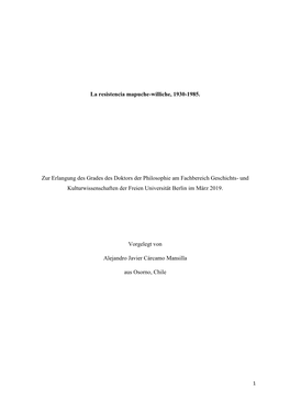 La Resistencia Mapuche-Williche, 1930-1985