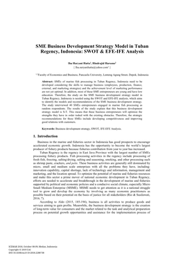 SME Business Development Strategy Model in Tuban Regency, Indonesia: SWOT & EFE-IFE Analysis