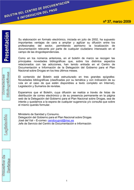 Boletin De Documentación Nº 37, Marzo De 2009