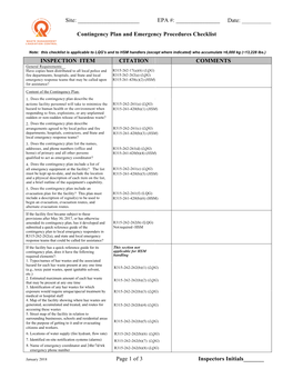Contingency Plan and Emergency Procedures Checklist Page 1