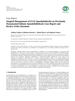 Case Report Surgical Management of L5-S1 Spondylodiscitis on Previously Documented Isthmic Spondylolisthesis: Case Report and Review of the Literature