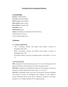 1 Curriculum Vitae by Konstantinos Moustakas 1. Personal Details