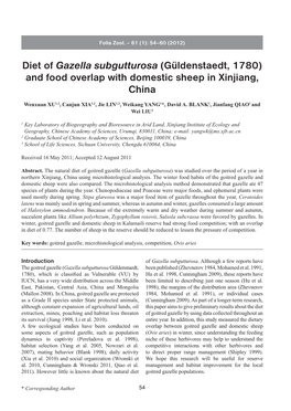 Diet of Gazella Subgutturosa (G黮denstaedt, 1780) and Food