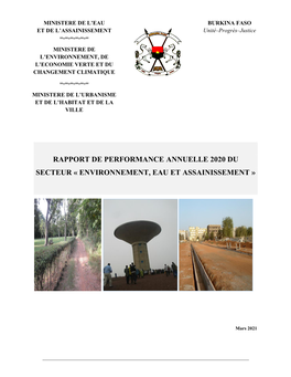 Rapport De Performance Annuelle 2020 Du Secteur « Environnement, Eau Et Assainissement »