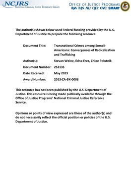 Transnational Crimes Among Somali-Americans: Convergences of Radicalization and Trafficking