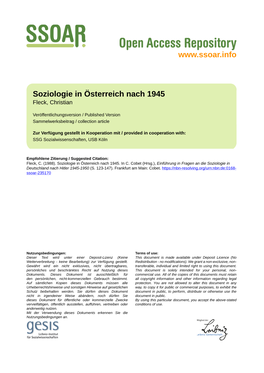 Soziologie in Österreich Nach 1945 Fleck, Christian