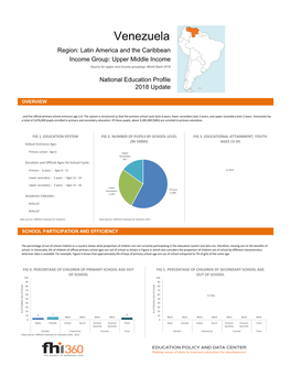 Venezuela Region: Latin America and the Caribbean Income Group: Upper Middle Income Source for Region and Income Groupings: World Bank 2018