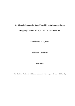 An Historical Analysis of the Voidability of Contracts in The