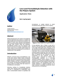 Low Level Formaldehyde Detection with the Polyarc System