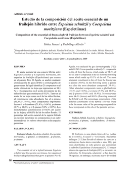 Estudio De La Composición Del Aceite Esencial De Un Frailejón Híbrido