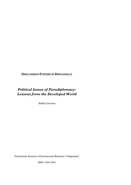 Political Issues of Paradiplomacy: Lessons from the Developed World