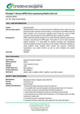 Panoply™ Human NPR3 Over-Expressing Stable Cell Line