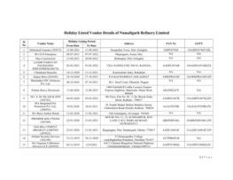 Holiday Listed Vendor Details of Numaligarh Refinery Limited