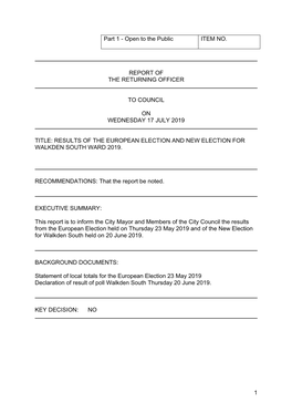 EU Elections 23 June 2019 and New Walkden South Election 20 June