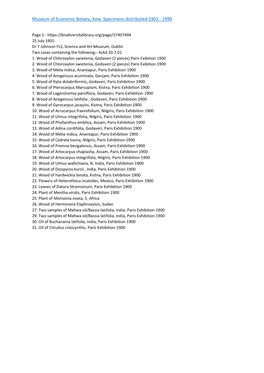 Museum of Economic Botany, Kew. Specimens Distributed 1901 - 1990