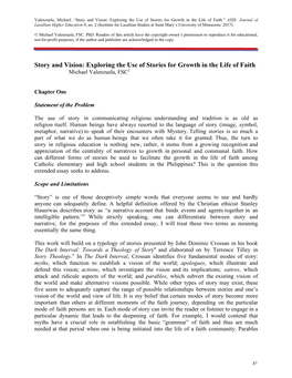 Story and Vision: Exploring the Use of Stories for Growth in the Life of Faith.” AXIS: Journal of Lasallian Higher Education 8, No