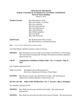 Minutes for House Government Operations Committee 03/06