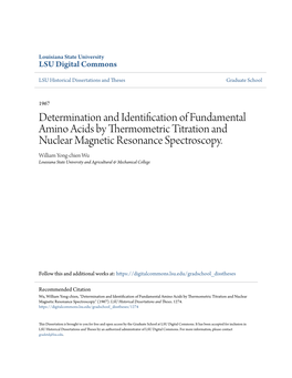 Determination and Identification of Fundamental Amino Acids by Thermometric Titration and Nuclear Magnetic Resonance Spectroscopy