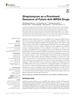 Streptomyces As a Prominent Resource of Future Anti-MRSA Drugs