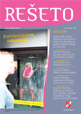 Julij 2018 / Xxii Julij 2018 Objavljamo Poziv K Zbiranju Predlogov Za Podelitev Priznanj in Nagrad Občine Ribnica Za Leto 2018