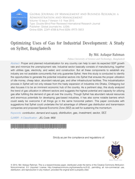 Optimizing Uses of Gas for Industrial Development: a Study on Sylhet, Bangladesh by Md