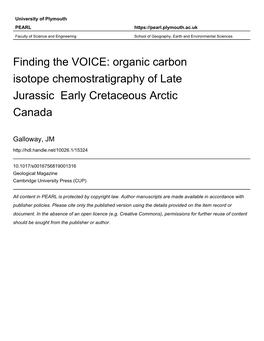 Organic Carbon Isotope Chemostratigraphy of Late Jurassic Early Cretaceous Arctic Canada