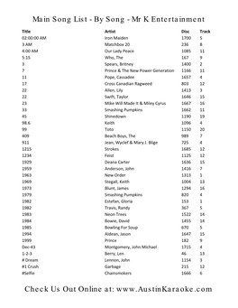 Song List - by Song - Mr K Entertainment