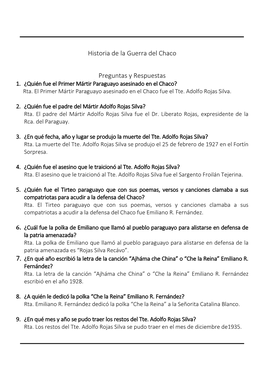 Historia De La Guerra Del Chaco Preguntas Y Respuestas