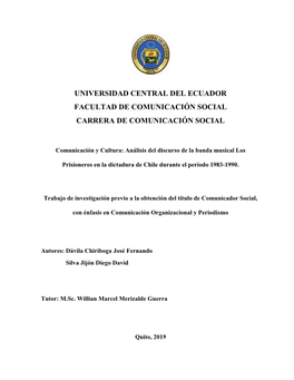 Universidad Central Del Ecuador Facultad De Comunicación Social Carrera De Comunicación Social