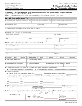 Form I-589, Application for Asylum and for Withholding of Removal