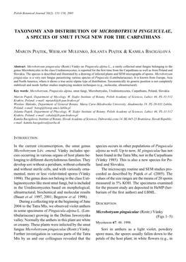 Taxonomy and Distribution of Microbotryum Pinguiculae, a Species of Smut Fungi New for the Carpathians