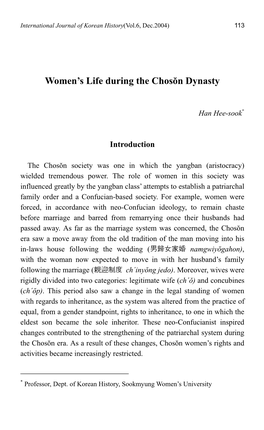 Women's Life During the Chosŏn Dynasty