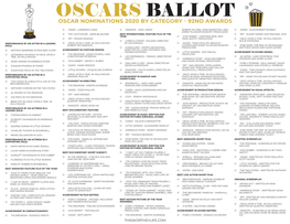 Oscars 2020 Ballot