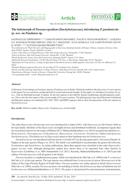 The Holomorph of Parasarcopodium (Stachybotryaceae), Introducing P
