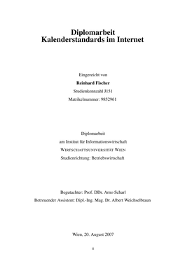 Diplomarbeit Kalenderstandards Im Internet