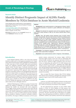 Identify Distinct Prognostic Impact of ALDH1 Family Members by TCGA Database in Acute Myeloid Leukemia
