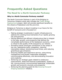 Frequently Asked Questions the Need for a North Commuter Parkway