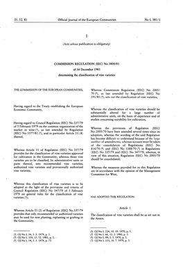 Determining the Classification of Vine Varieties Has Become Difficult to Understand Because of the Large Whereas Article 31