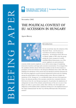 The Political Context of Eu Accession in Hungary