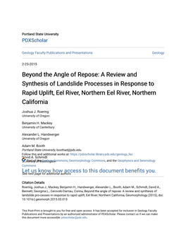 Beyond the Angle of Repose: a Review and Synthesis of Landslide Processes in Response to Rapid Uplift, Eel River, Northern Eel River, Northern California